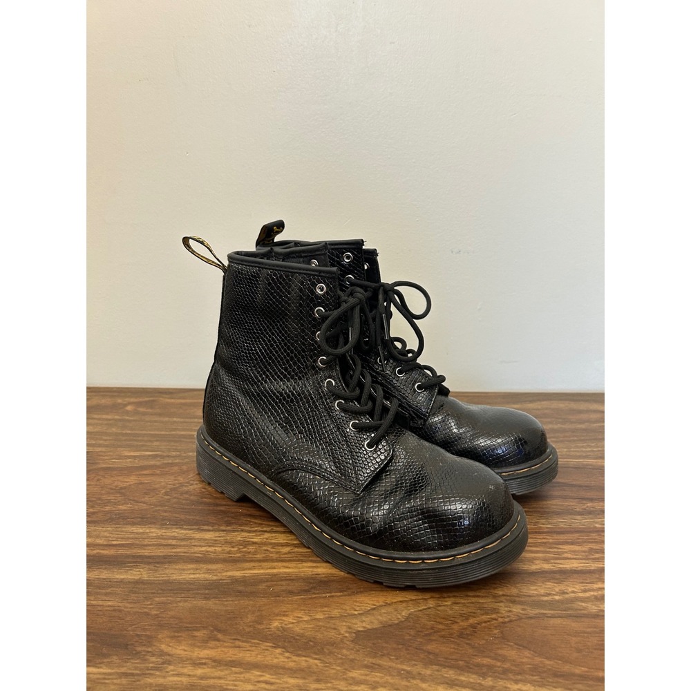 Dr. Martens 1460 Y Kids Black Snakeskin Lace Up Side Zip Combat Boots Size 6M 7L